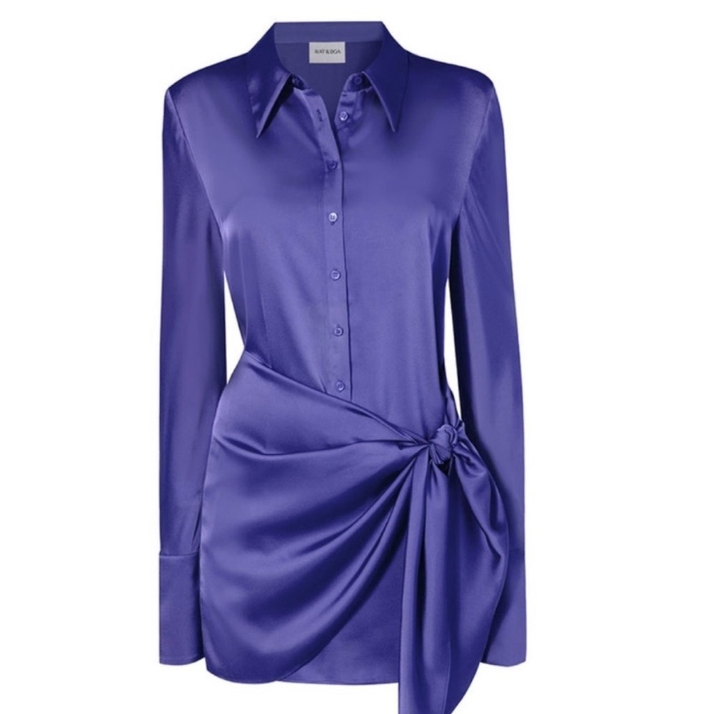 Rat & Boa Satin Button-Up Dress with Side Knot
